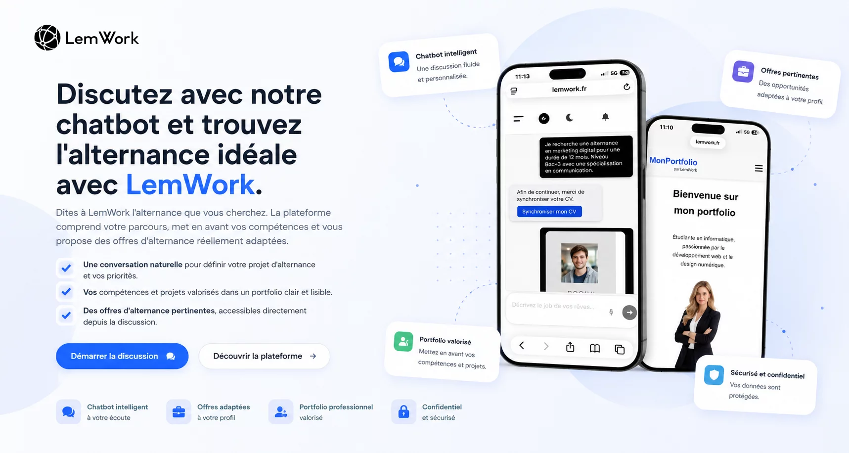 LemWork - Trouver un emploi, une alternance ou un stage par simple conversation.